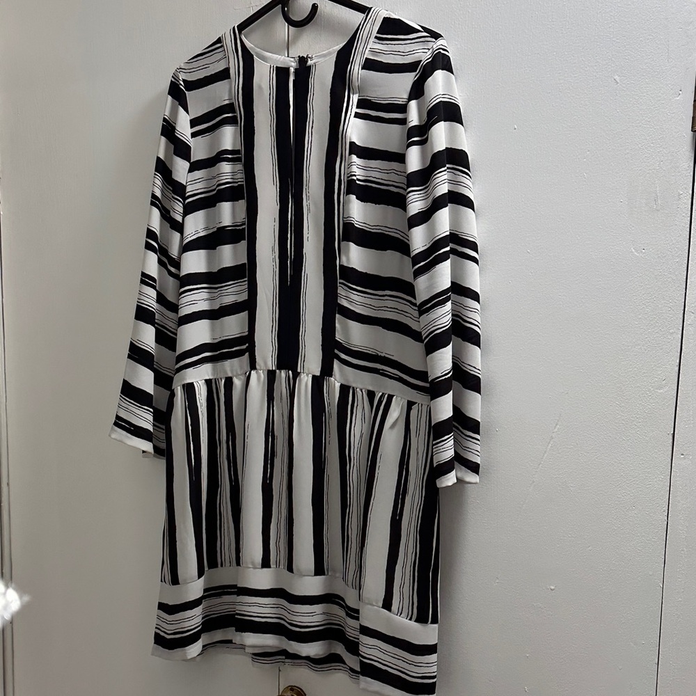 BCBGMaxAzria Monochrome Striped Long Sleeve Dress